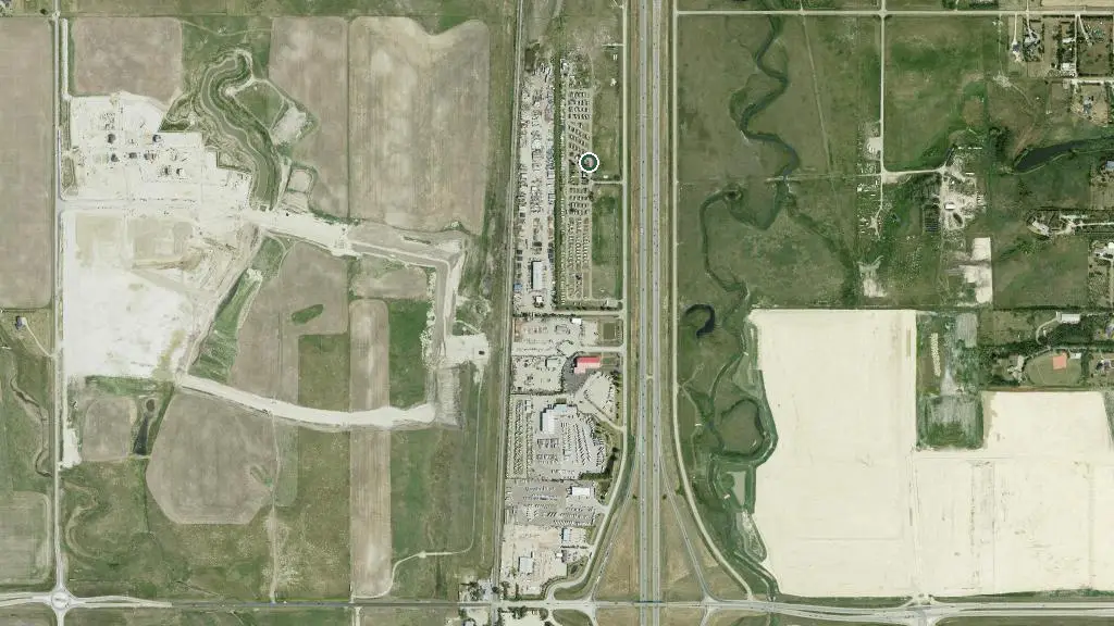 Aerial view of Balzac Campground RV Park & Storage and surroundings