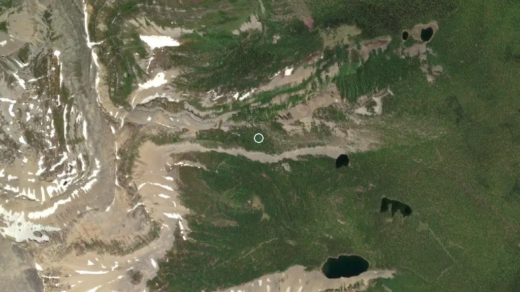 Aerial view of Elk Lakes Provincial Park and surroundings
