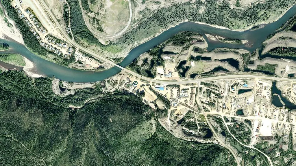 Aerial view of Dawson City RV Park &amp; Campground and surroundings