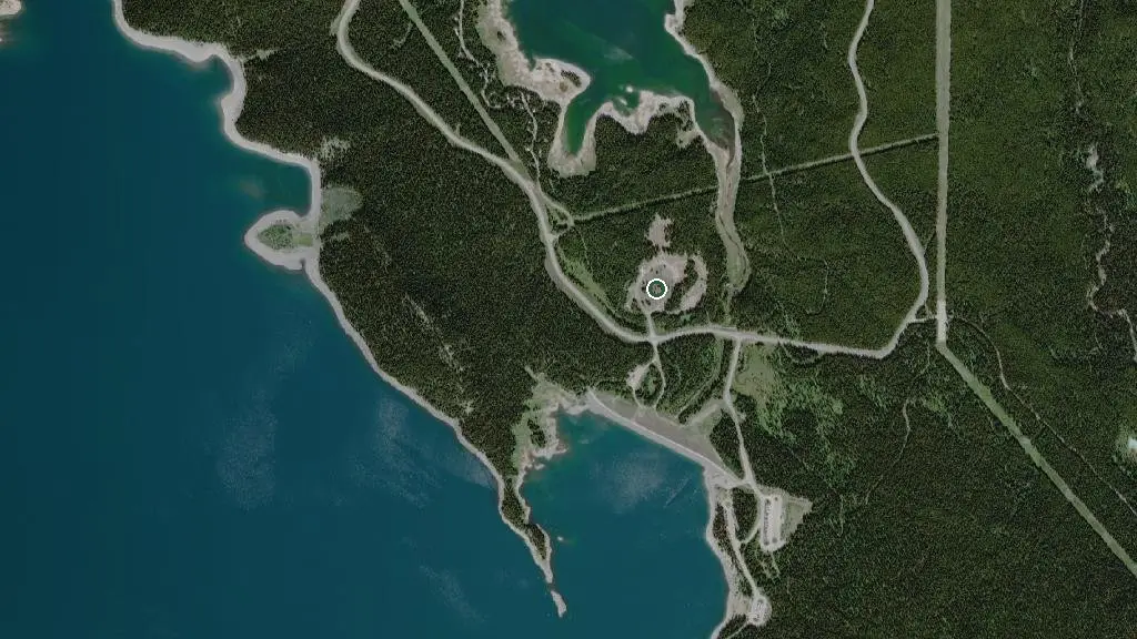 Aerial view of Mount Sarrail Walk-in Tenting Campground, Peter Lougheed Provincial Park and surroundings
