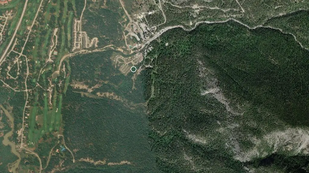 Aerial view of Fairmont Hot Springs RV Resort and surroundings