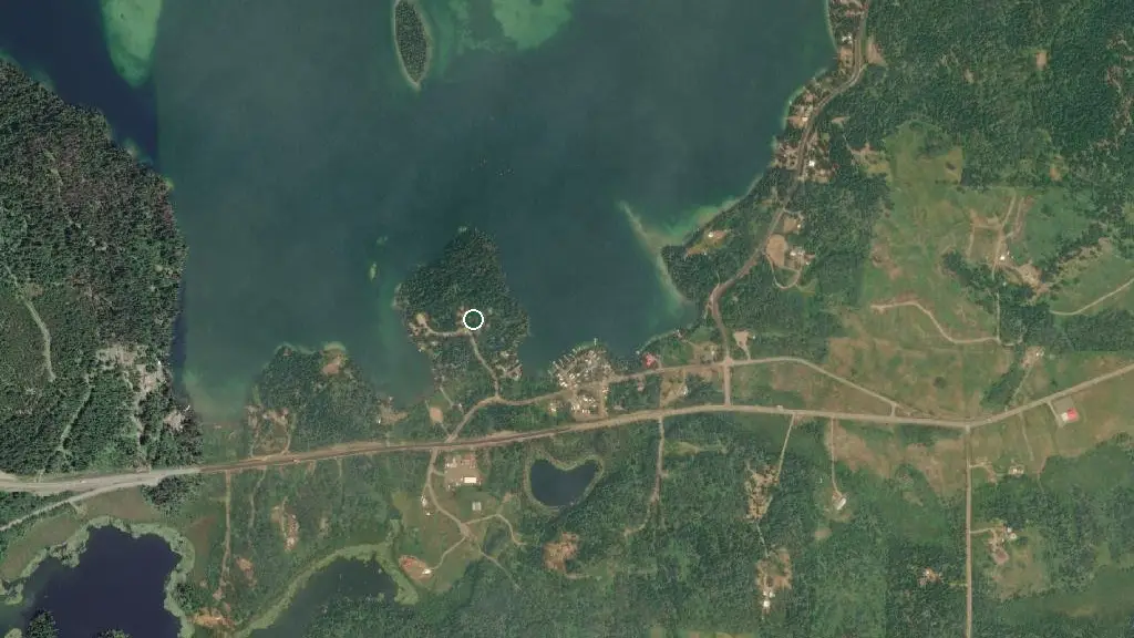 Aerial view of Bridge Lake Provincial Campground and surroundings