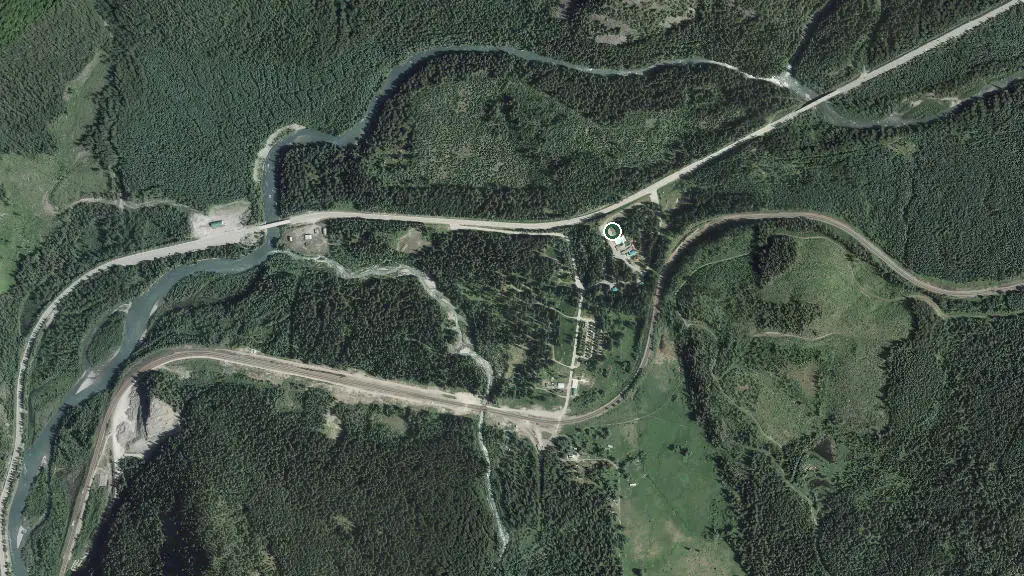 Aerial view of Canyon Hot Springs Resort and surroundings