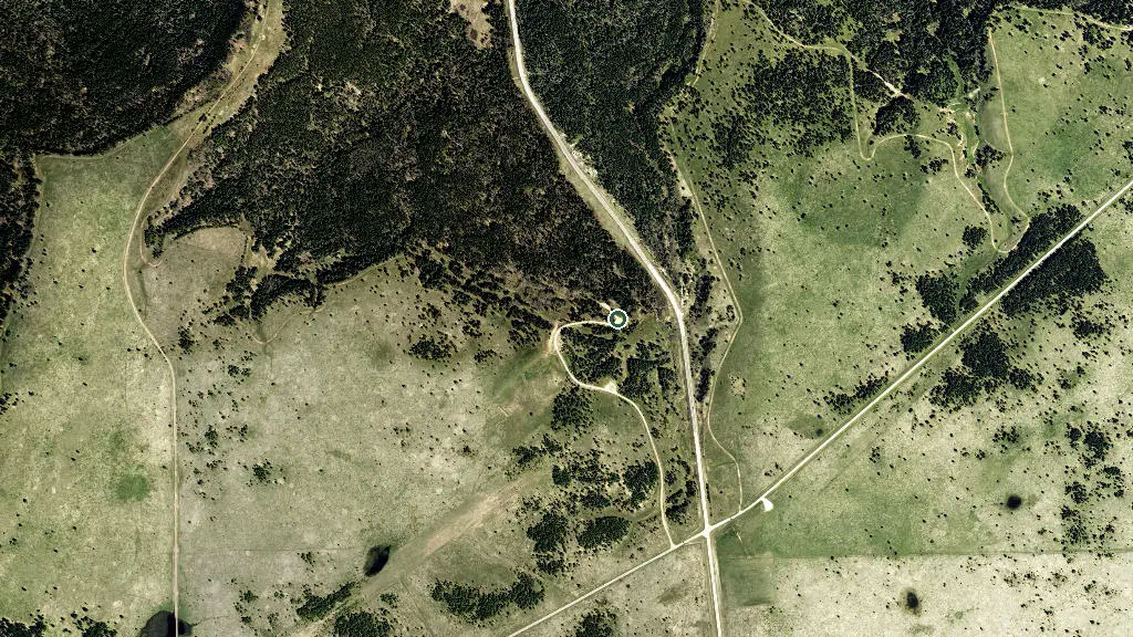 Aerial view of Highway 41 Group Use, Cypress Hills Provincial Park and surroundings