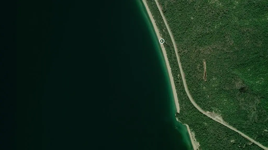 Aerial view of Agawa Bay Campground and surroundings