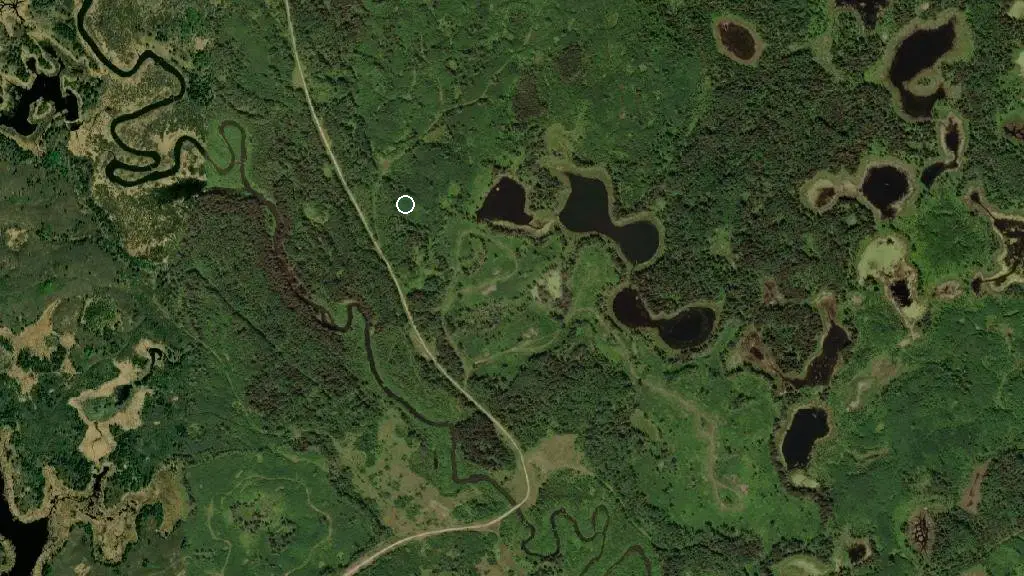 Aerial view of Childs Lake Campground and surroundings