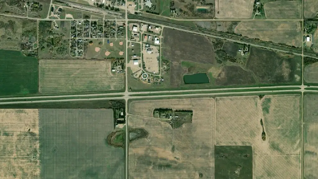Aerial view of Mannville RV Park and Campground and surroundings