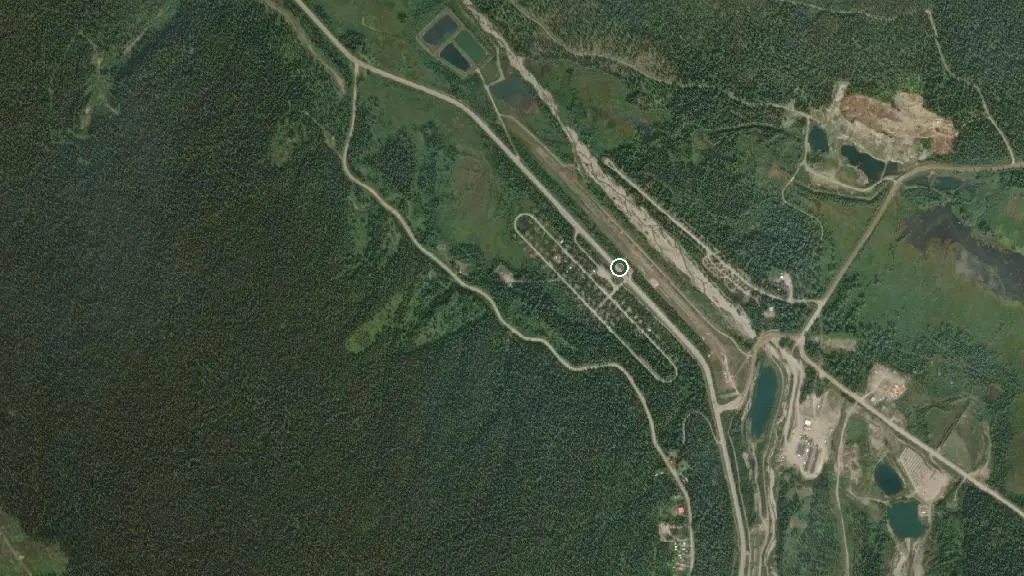 Aerial view of Barkerville Historic Town and Park and surroundings