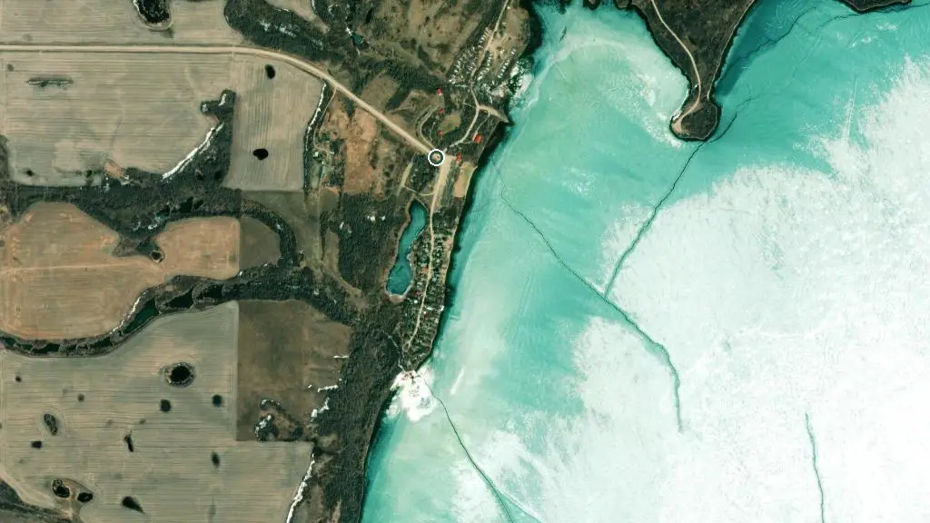 Aerial view of Redberry Lake Regional Park and surroundings