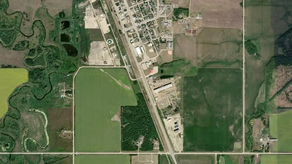 Aerial view of Hythe Twisted Pines Campground and surroundings