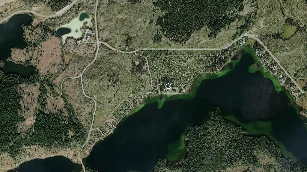 Aerial view of Lac Le Jeune Provincial Park and surroundings