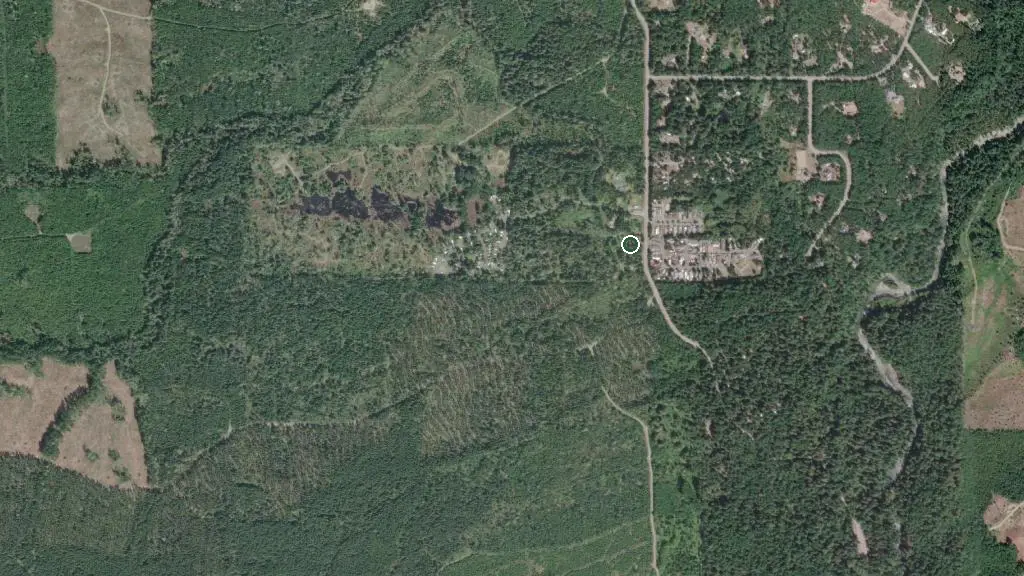 Aerial view of Englisman River Falls Prov Park and surroundings