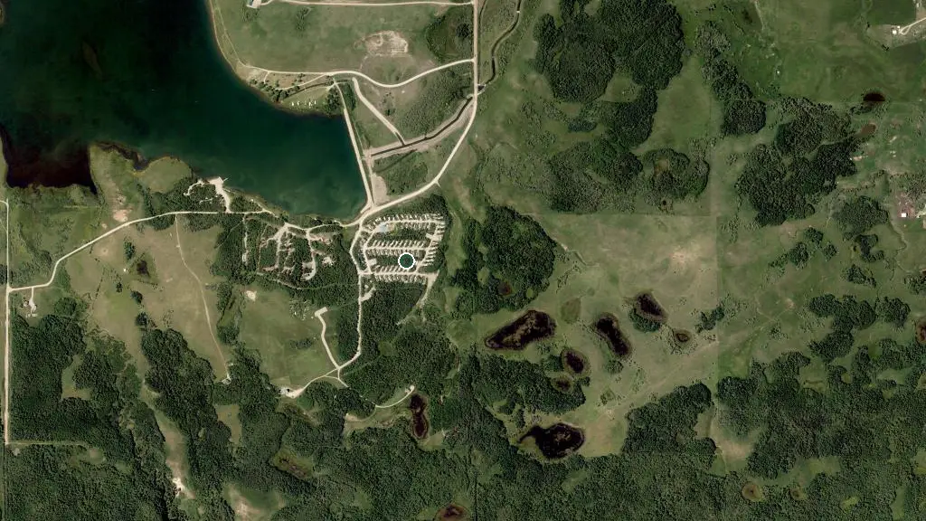 Aerial view of Payne Lake Family Campground and surroundings