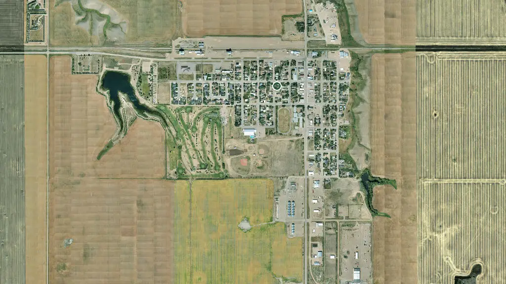 Aerial view of Foremost Wayside Campground and surroundings
