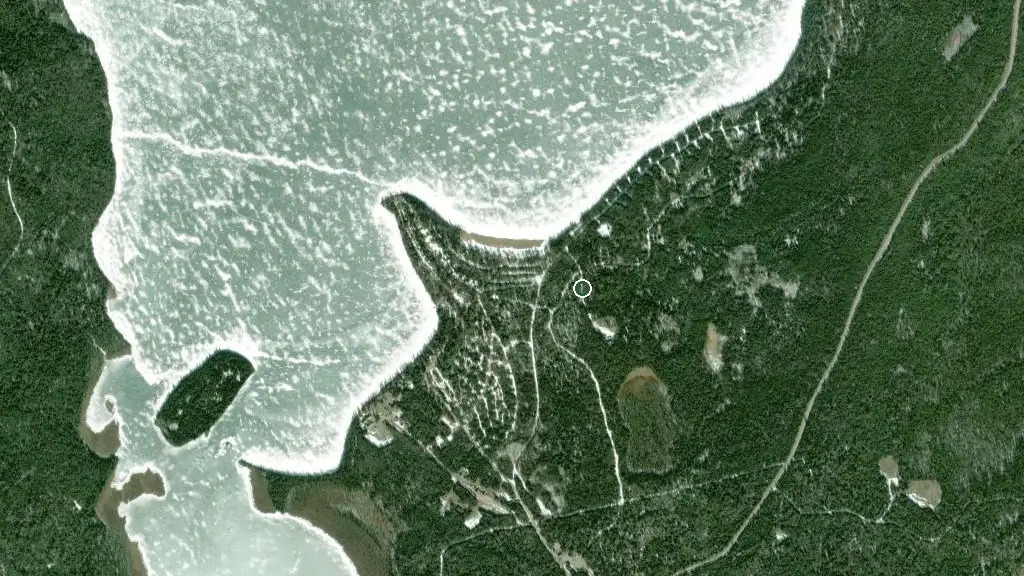 Aerial view of Marie Louise Lake Campground and surroundings