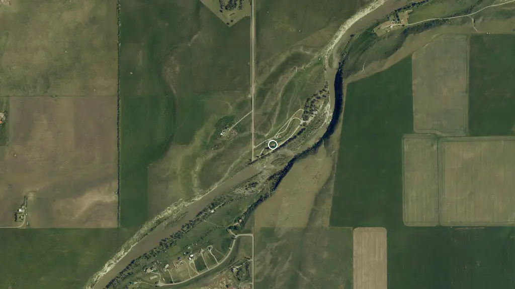 Aerial view of Archie and Janet Hogg Park Campground and surroundings