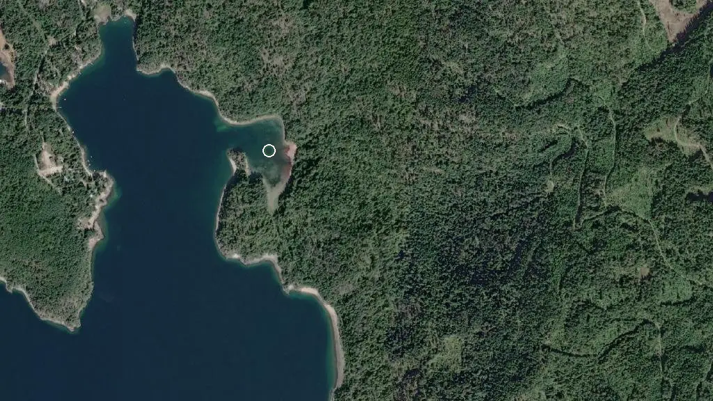 Aerial view of Sawmill Bay Boat-In Campground and surroundings