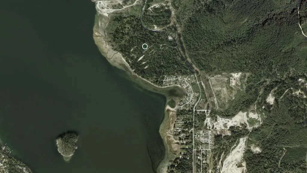 Aerial view of Porpoise Bay Provincial Park and surroundings