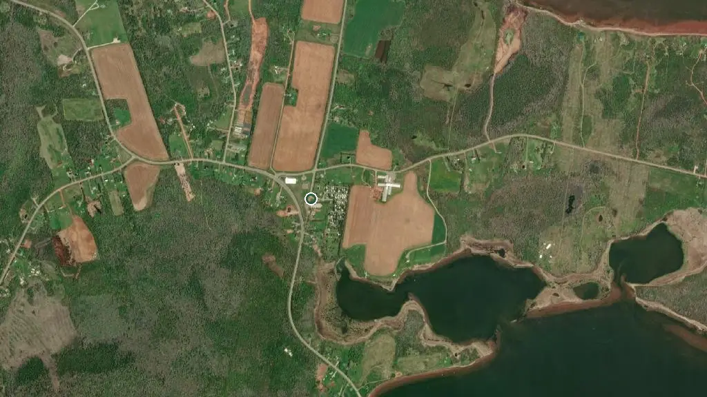 Aerial view of Whispering Pines RV Estate and surroundings