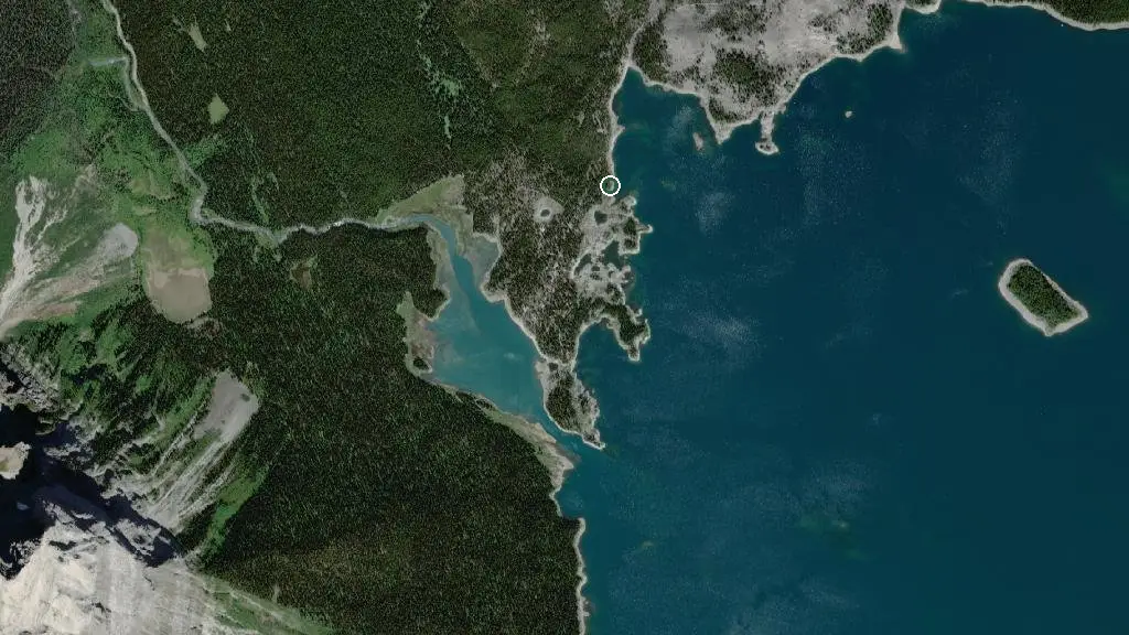 Aerial view of Point Backcountry Camping, Peter Lougheed Provincial Park and surroundings