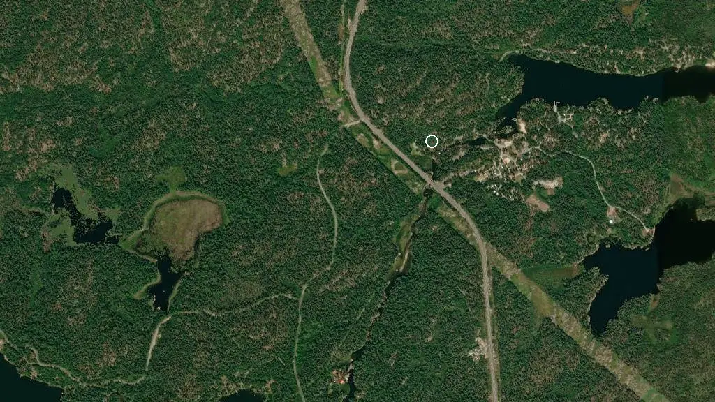 Aerial view of Rushing River Park Group Campground and surroundings