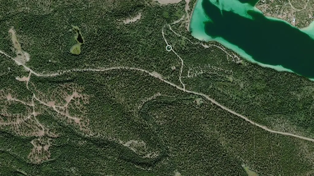Aerial view of Big Bar Lake Provincial Park and surroundings