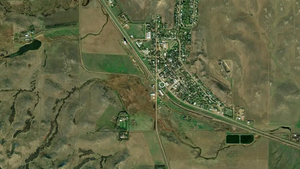 Aerial view of Rockglen Campground and surroundings