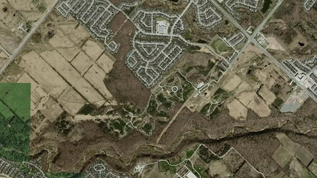 Aerial view of Bronte Creek Provincial Park - Prairie Campground and surroundings