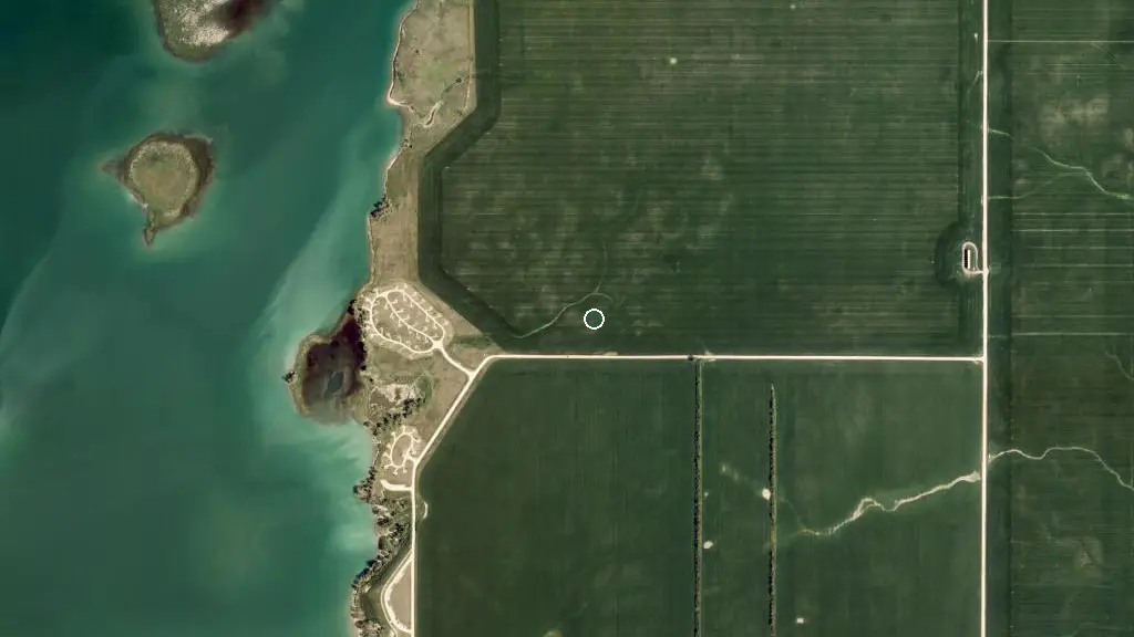 Aerial view of St. Mary Reservoir Provincial Recreation Area and surroundings
