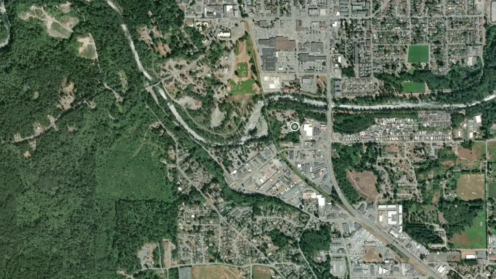 Aerial view of Van Isle Cowichan RV Park and surroundings