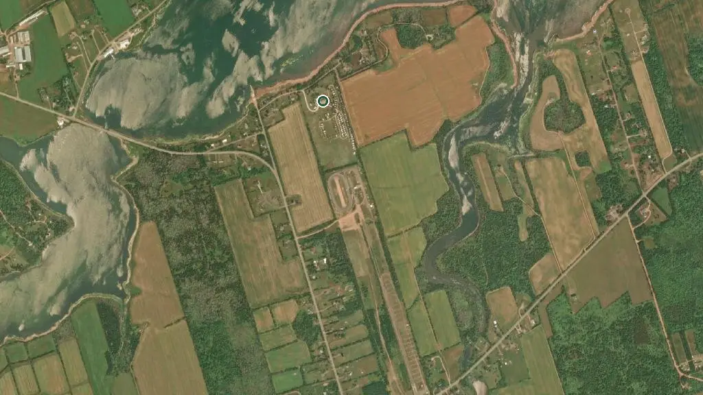 Aerial view of Bayside RV Campground and surroundings