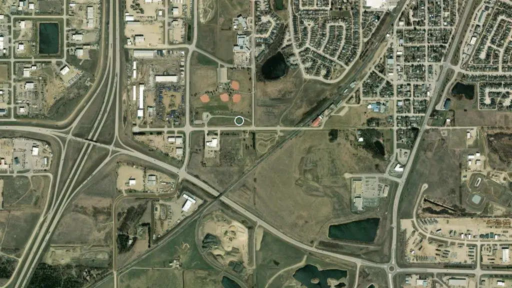 Aerial view of Blackfalds Campground and surroundings