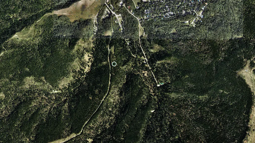 Aerial view of Ferguson Hill Campground, Cypress Hills Provincial Park and surroundings
