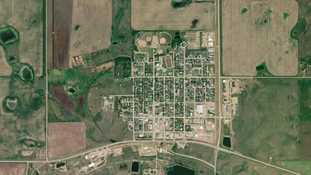 Aerial view of Consort Municipal Campground and surroundings