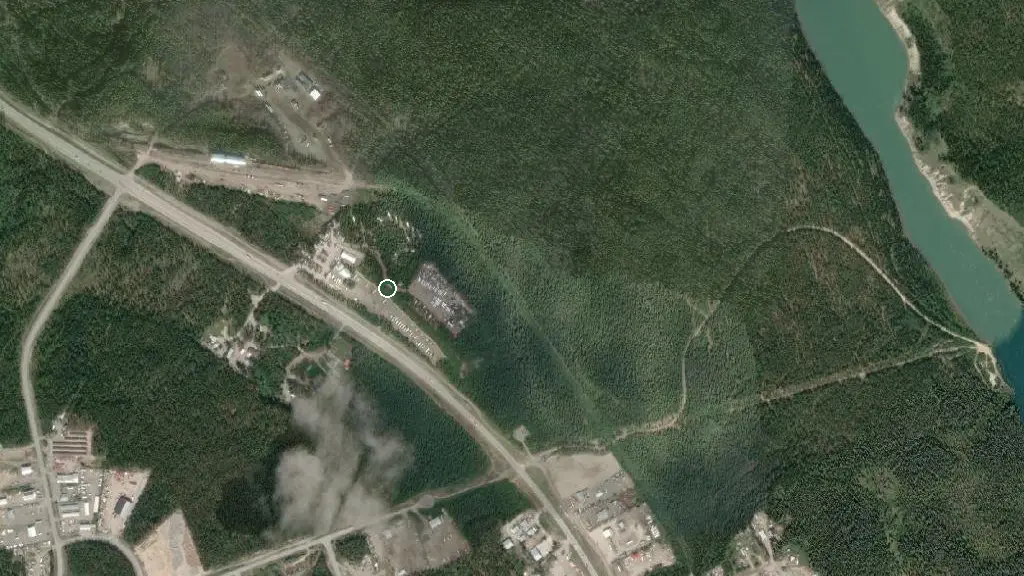 Aerial view of Pioneer RV Park and surroundings