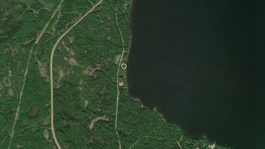 Aerial view of Fawcett Lake Provincial Recreation Area and surroundings