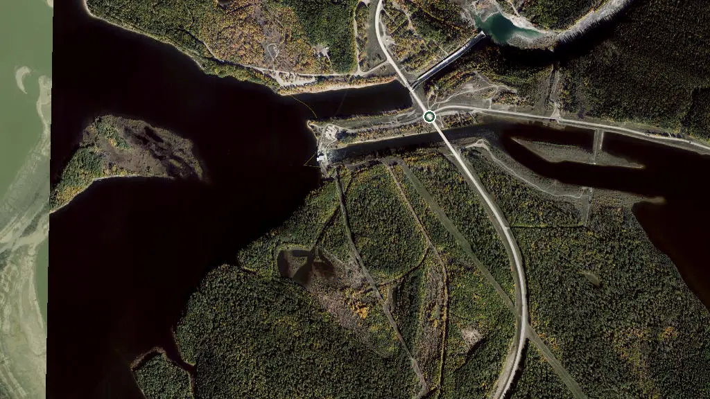 Aerial view of Brazeau Dam Crown Land Camping and surroundings