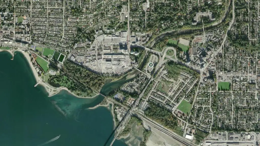Aerial view of Capilano RV Park and surroundings