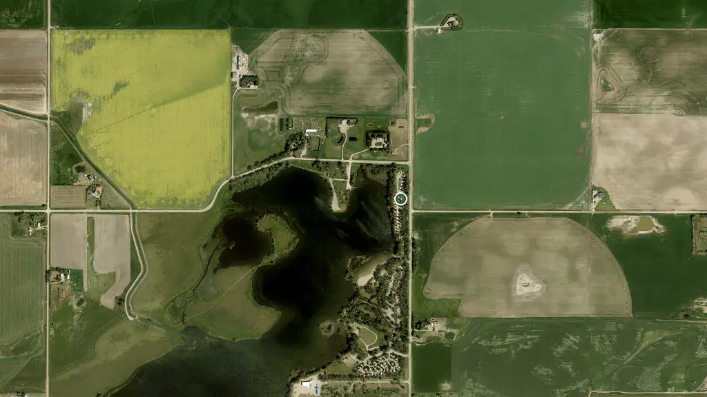 Aerial view of Park Lake Campground, Park Lake Provincial Park and surroundings