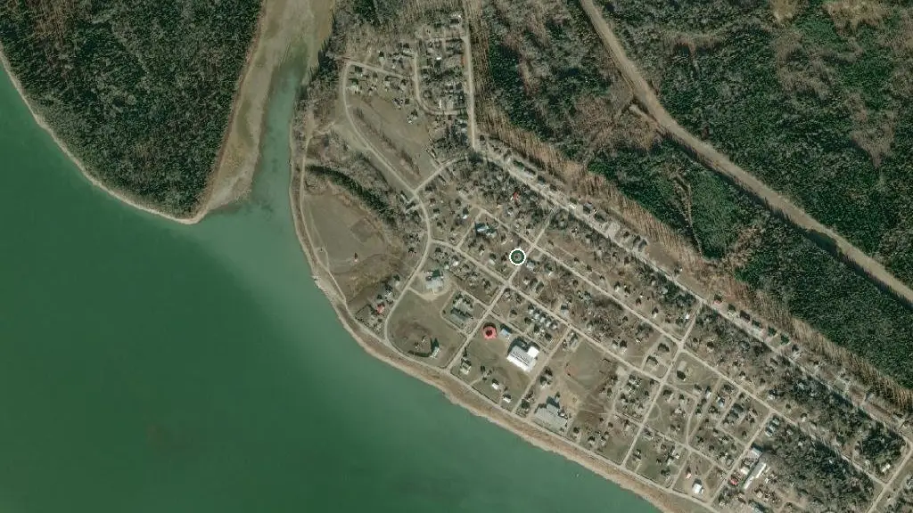 Aerial view of Fort Providence Park and surroundings