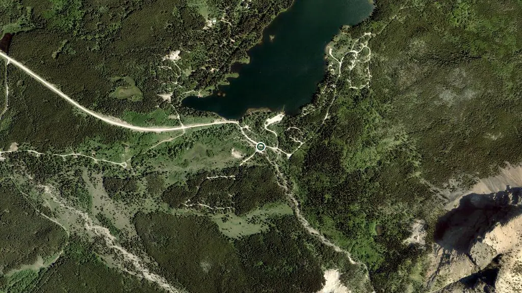 Aerial view of Beaver Mines Lake Campground and surroundings