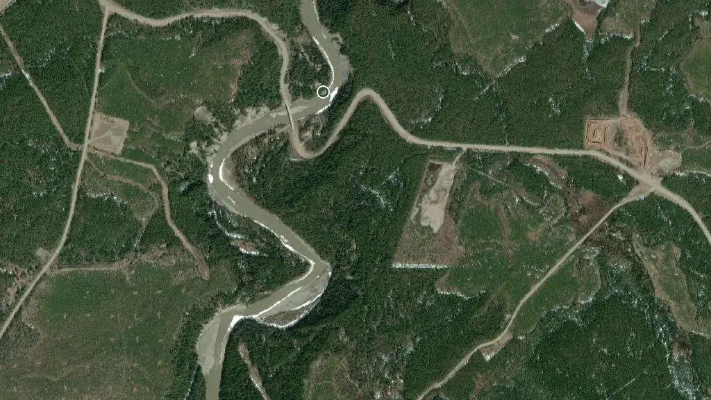 Aerial view of Brazeau River Provincial Recreation Area and surroundings