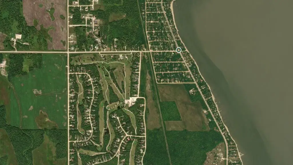 Aerial view of Sandy Hook RV Resort and surroundings