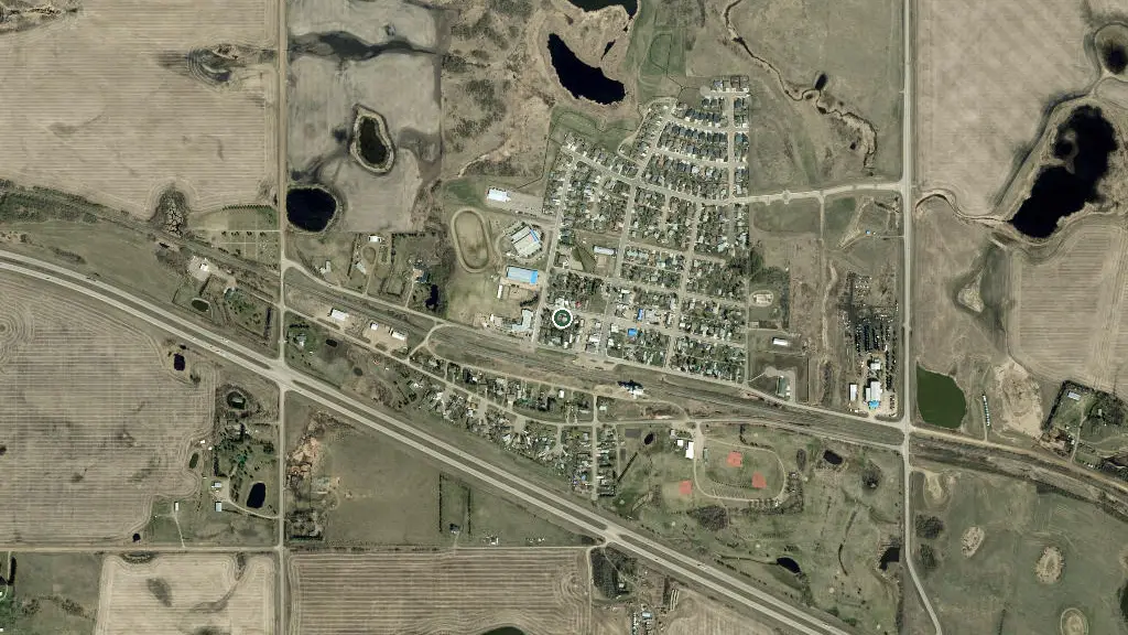 Aerial view of Kitscoty & District Regional Park and surroundings