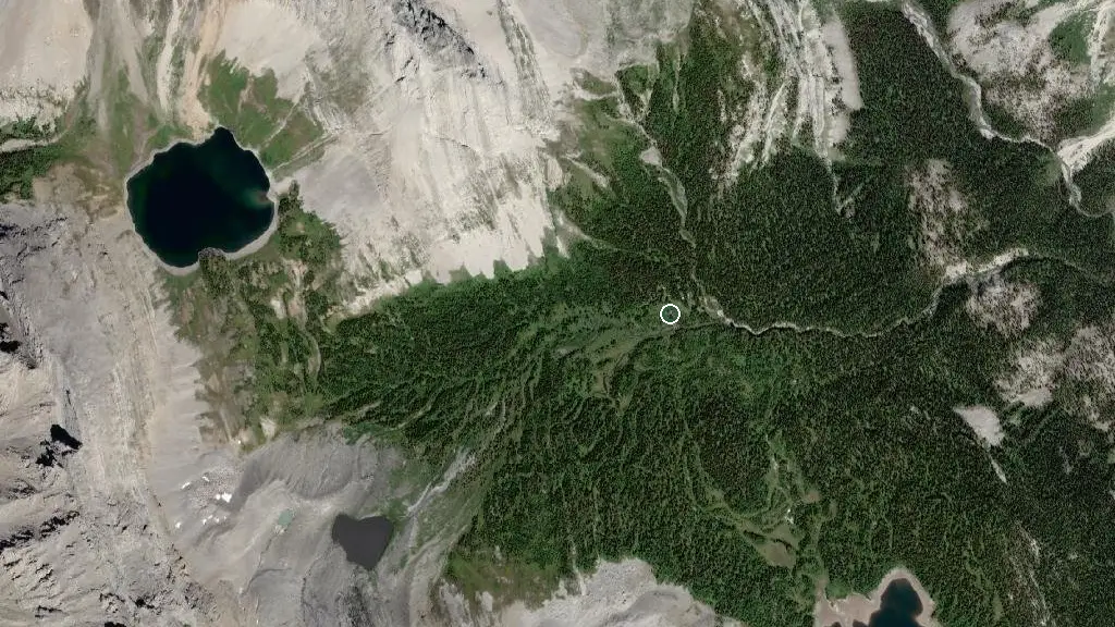 Aerial view of Turbine Canyon Backcountry Camping, Peter Lougheed Provincial Park and surroundings