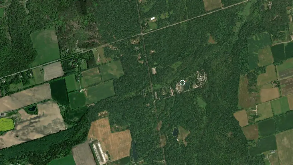 Aerial view of Bare Oaks Family Naturist Park and surroundings