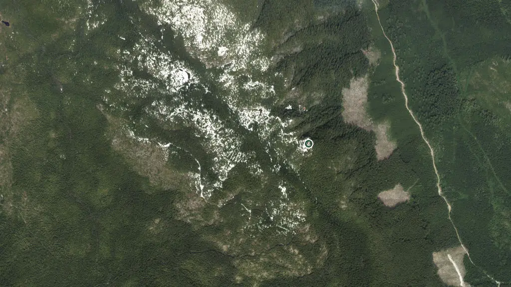 Aerial view of Walt Hill Hut and surroundings