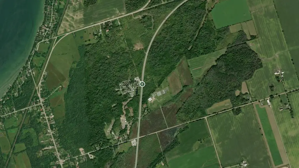 Aerial view of Summer Breeze Trailer Park and surroundings