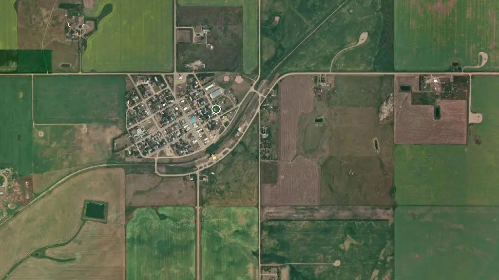 Aerial view of Delia & District Agricultural Society and surroundings