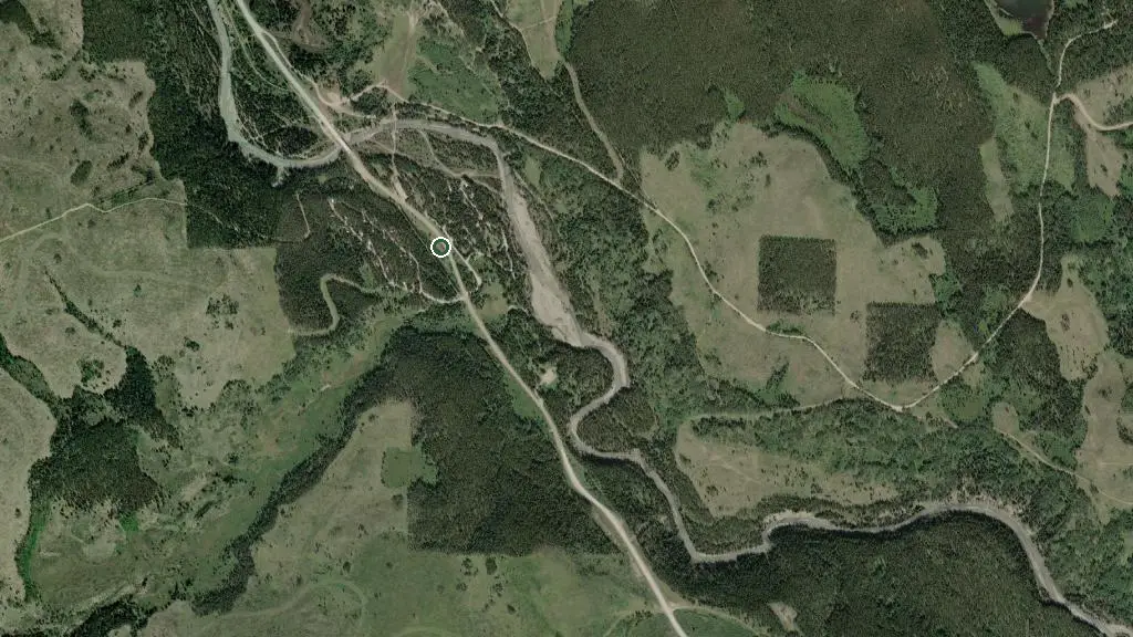 Aerial view of Waiparous Creek Provincial Recreation Area and surroundings